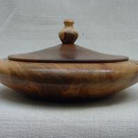 Maple box and finial, Walnut top